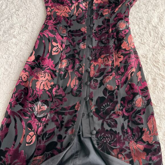 SOLD Jones New York velvet floral burnout maxi dress gown silk cheongsam - Picture 7 of 14